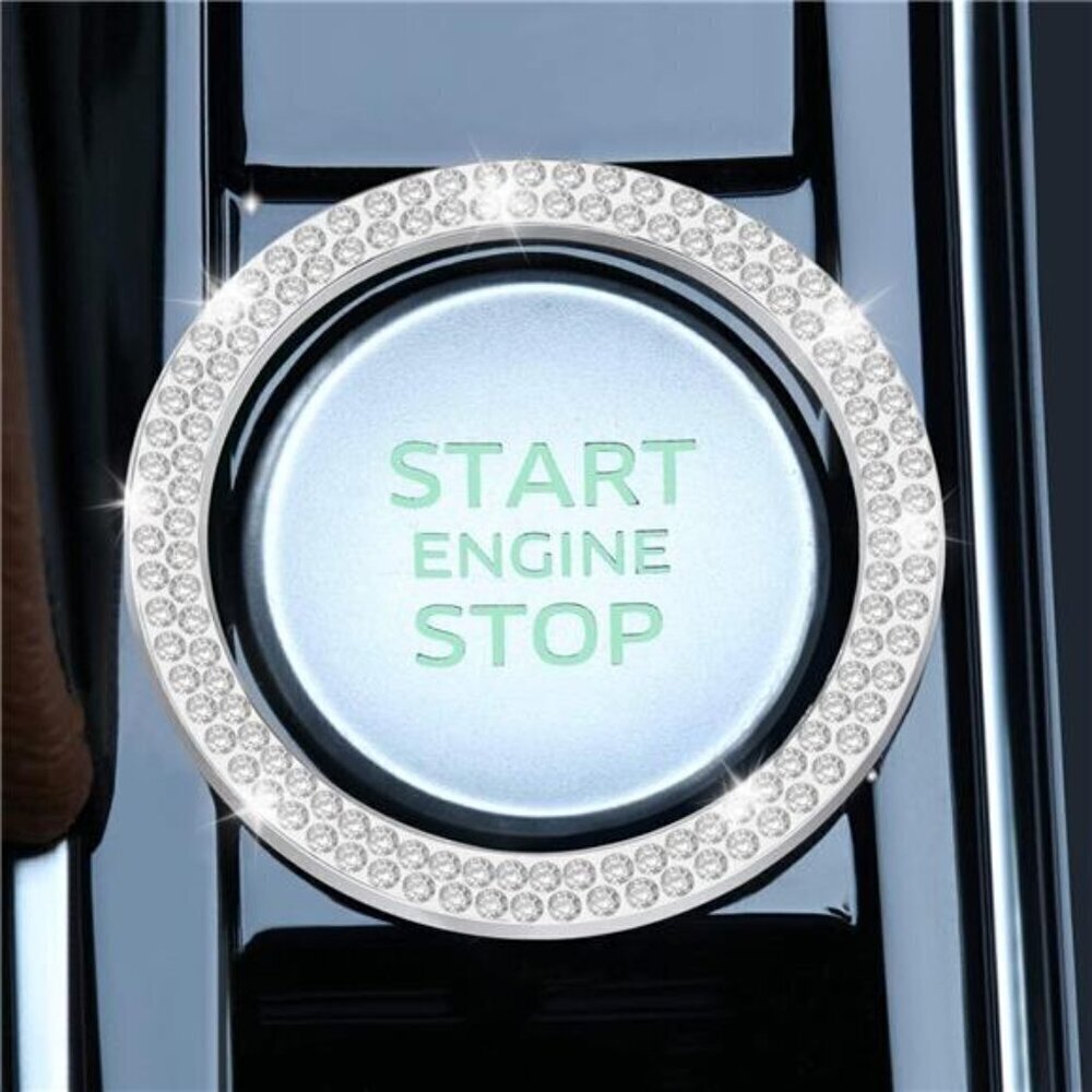 Car Start Button Bling Rhinestone Diamond Engine Button Ring 2-Pack Double White - Picture 2 of 7